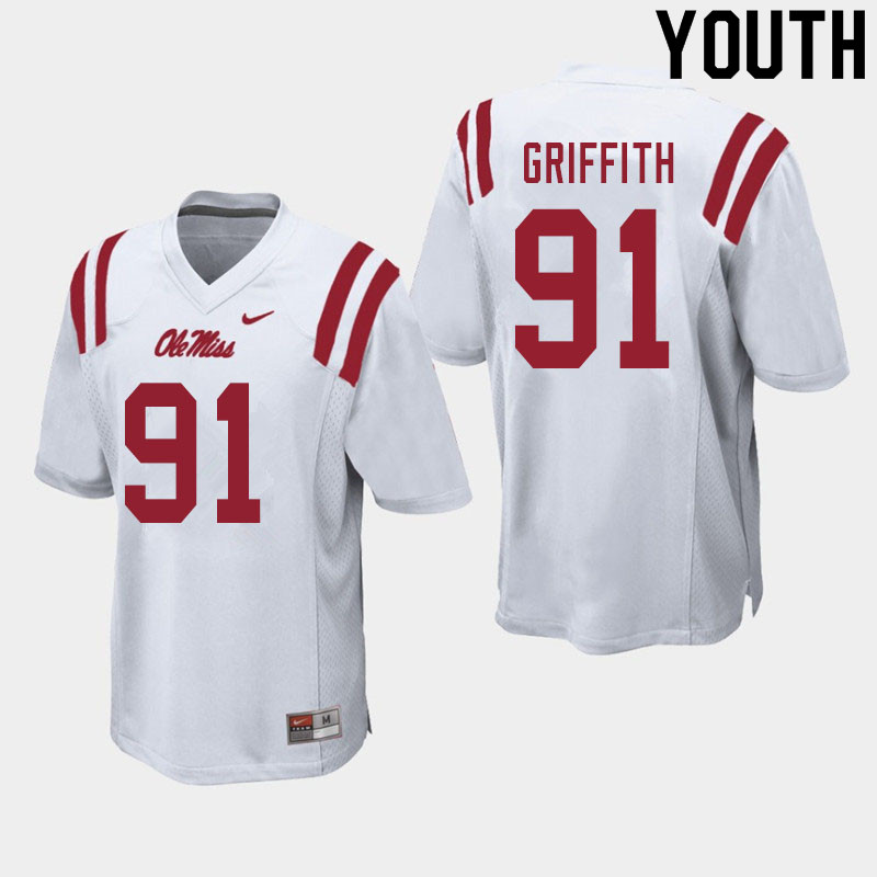 Casey Griffith Ole Miss Rebels NCAA Youth White #91 Stitched Limited College Football Jersey CGK1258PM